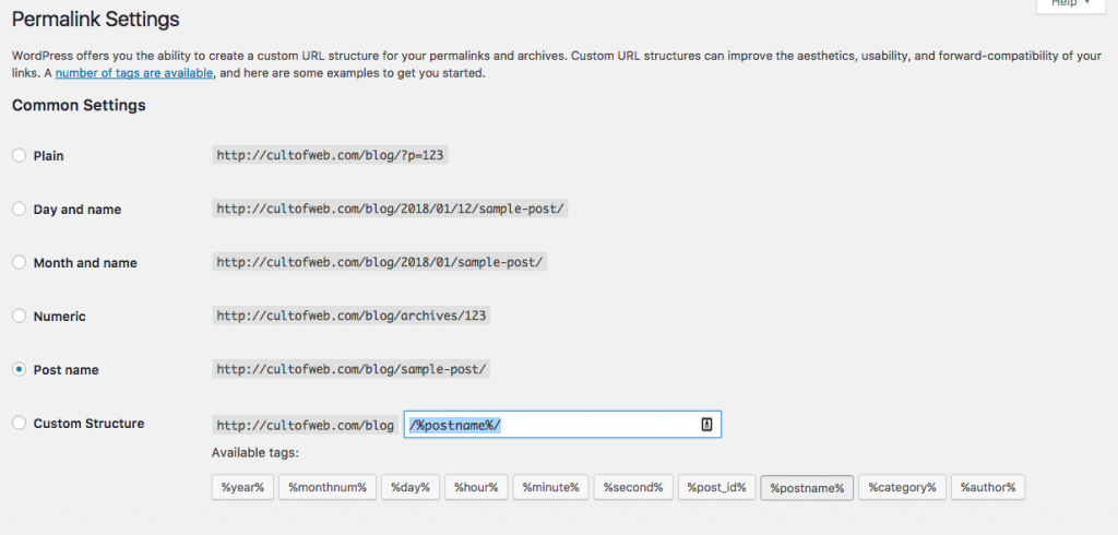 Wordpress permalink structure